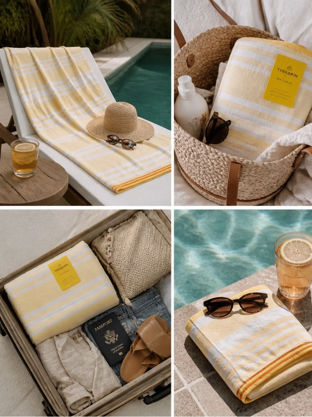 Yellow Striped Turkish Sand Resistant Extra Long Beach Pool Towel, 100% cotton